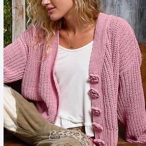NWOT  POL Rose Pink Cardigan Oversized  sz LARGE